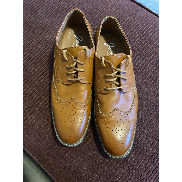 Jousen Milan Dress Shoes Mens Size 9 Yellow Brown Leather Wing Tip Oxfords - Picture 1 of 16